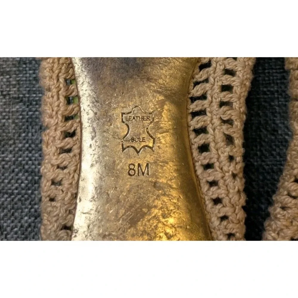 Tory Burch Flats Leather Sole Slip On Shoes Green Beige Knit Women's Size 8M